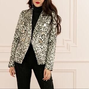 NWT RACHEL PARCELL Leopard Metallic Jacquard Double Breasted Blazer Jacket Small
